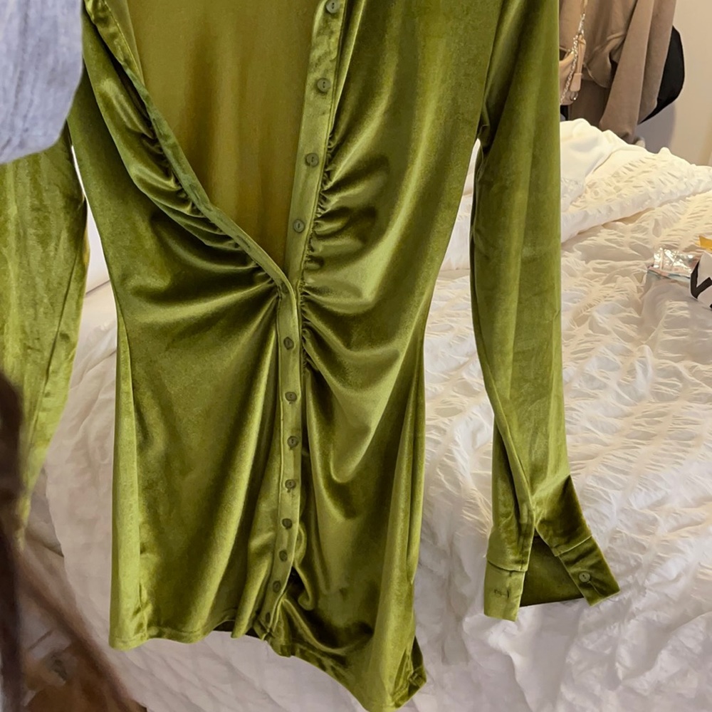 green velvet button dress